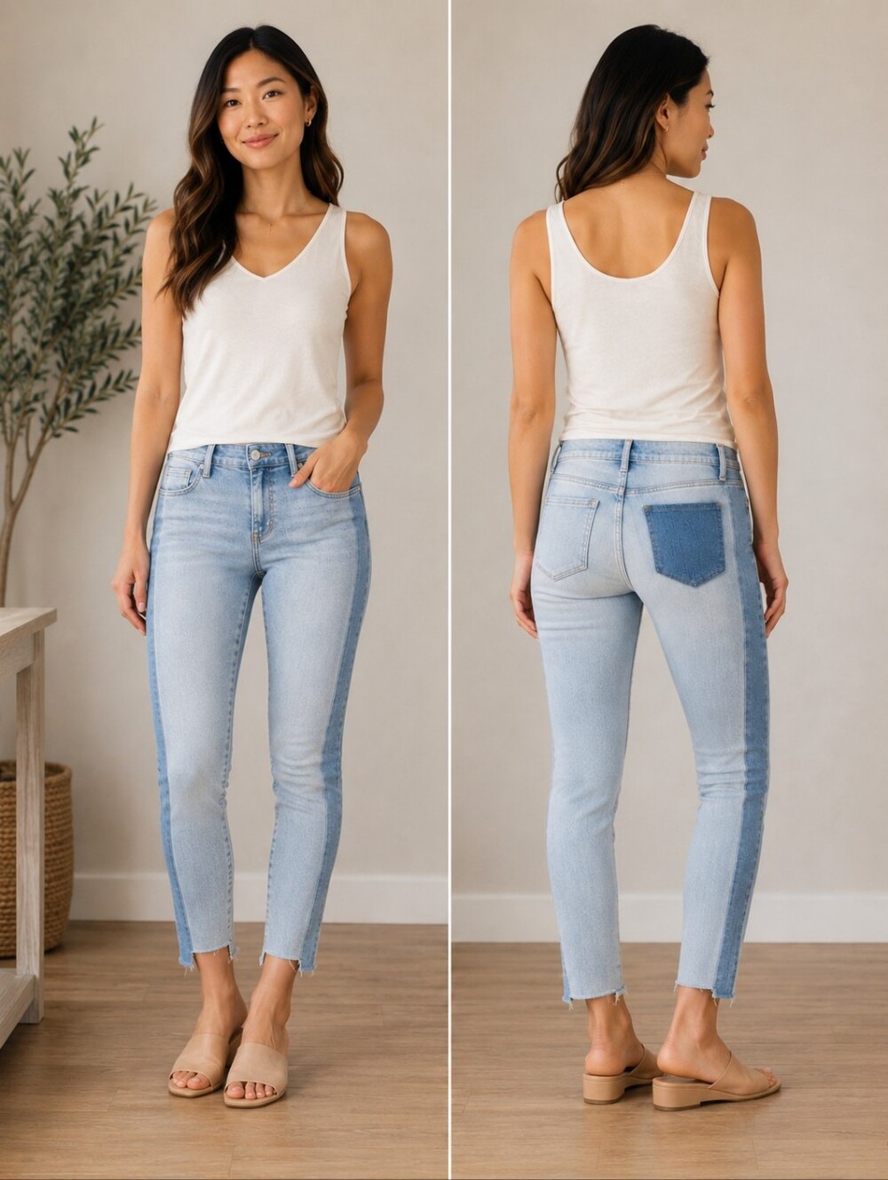 ❤ LOFT SKINNY ANKLE JEANS, TWO-TONE, 0 (25)